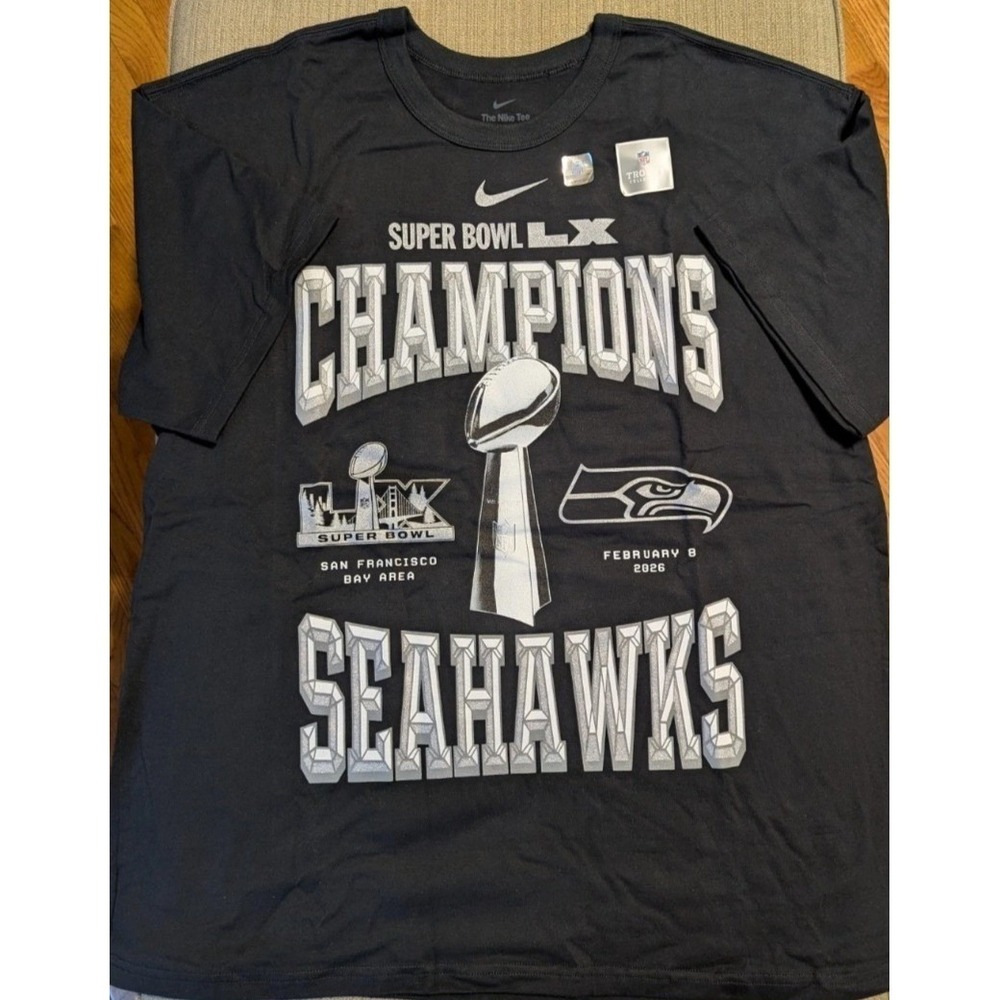 Nike Mens 2XL Seattle Seahawks Super Bowl LX Champions Trophy Collection TShirt